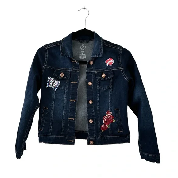 Wonder Nation, Fashion Stretch Denim Jacket with Patchwork Size L/G (10-12) - Picture 1 of 10